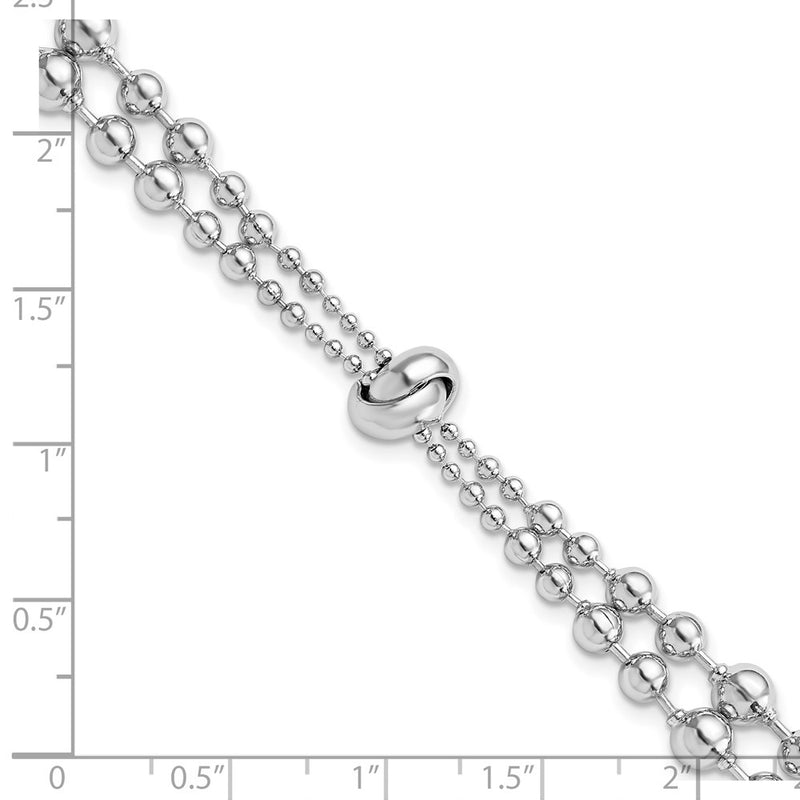 6.5 Inch Sterling Silver Rhodium-Plated Polished Beaded W/ 1.5In Ext. Bracelet