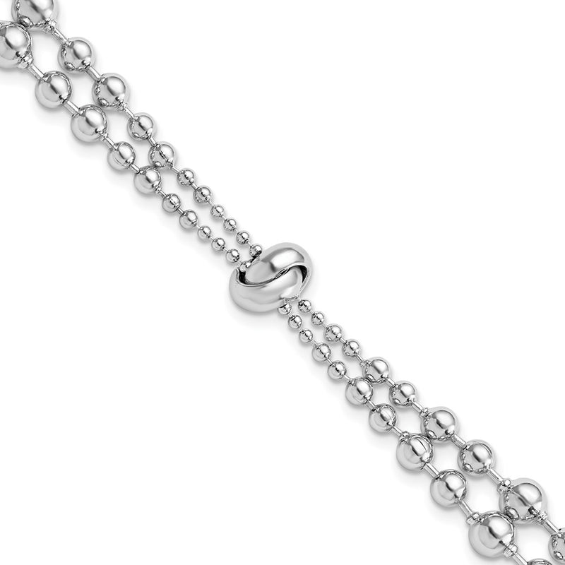 6.5 Inch Sterling Silver Rhodium-Plated Polished Beaded W/ 1.5In Ext. Bracelet