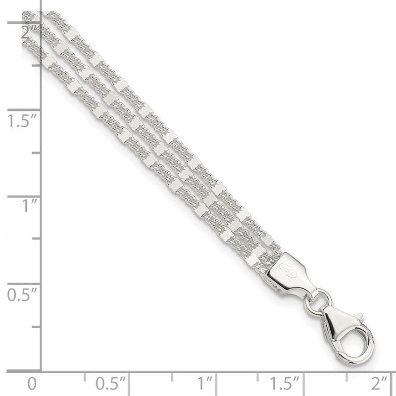 7.25 Inch Sterling Silver Polished 3-Strand Bracelet