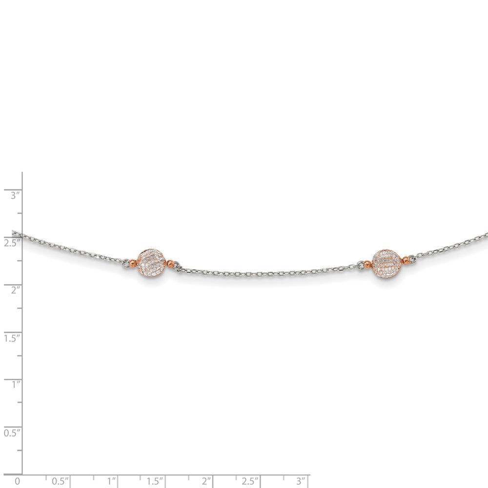 Sterling Silver Rhodium-Plated Rose Tone Cz Stations W/2 In Ext. Necklace