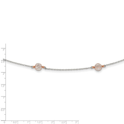 Sterling Silver Rhodium-Plated Rose Tone Cz Stations W/2 In Ext. Necklace