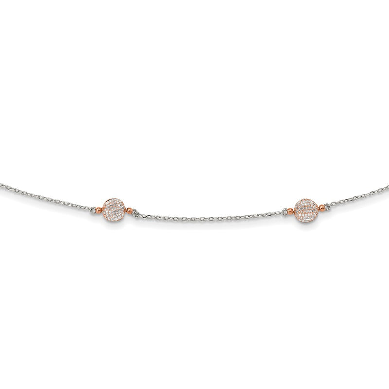 Sterling Silver Rhodium-Plated Rose Tone Cz Stations W/2 In Ext. Necklace