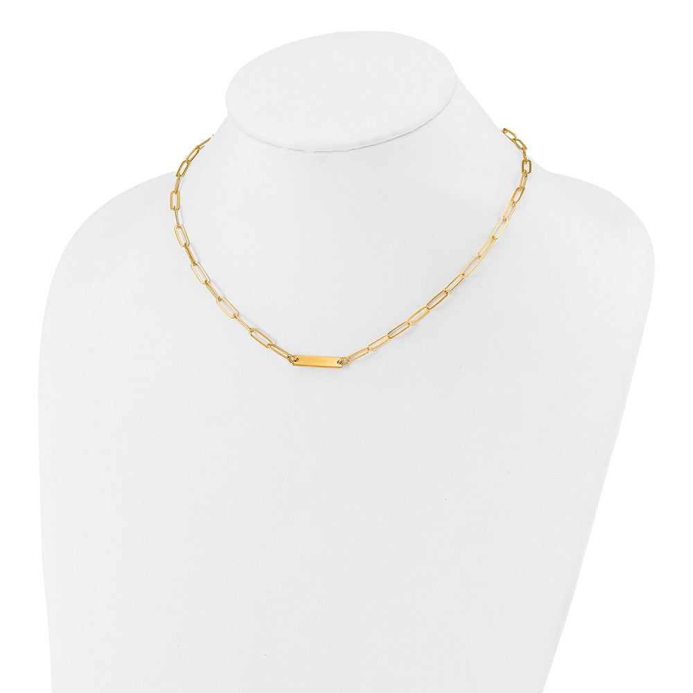 Ss/Gold Plated Sterling Silver Gold-Plated Polished Bar Necklace W/ 2In Ext.