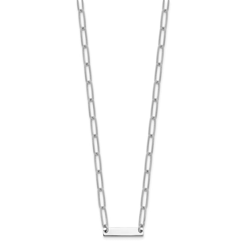 Sterling Silver Rhodium-Plated Polished Bar W/ 2In Ext. Necklace