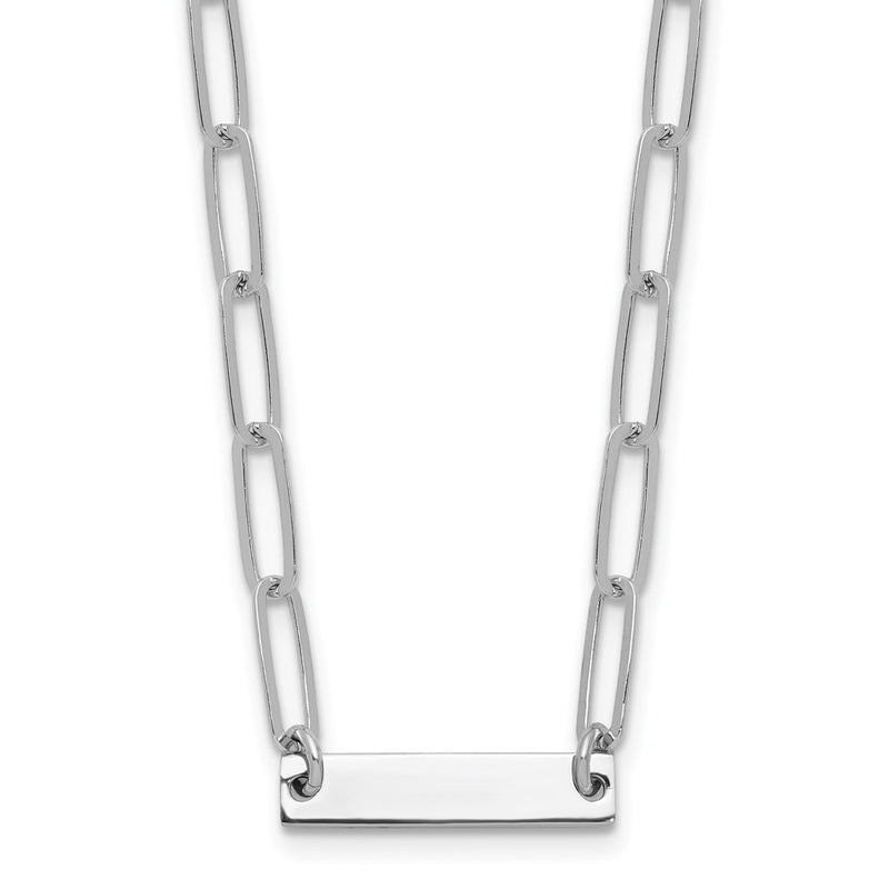 Sterling Silver Rhodium-Plated Polished Bar W/ 2In Ext. Necklace