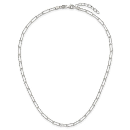 Sterling Silver D/C Fancy Open Link W/1.5 In Ext. Necklace