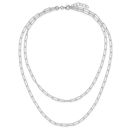 Sterling Silver Two D/C Fancy Link W/1.25 In Ext. Necklace