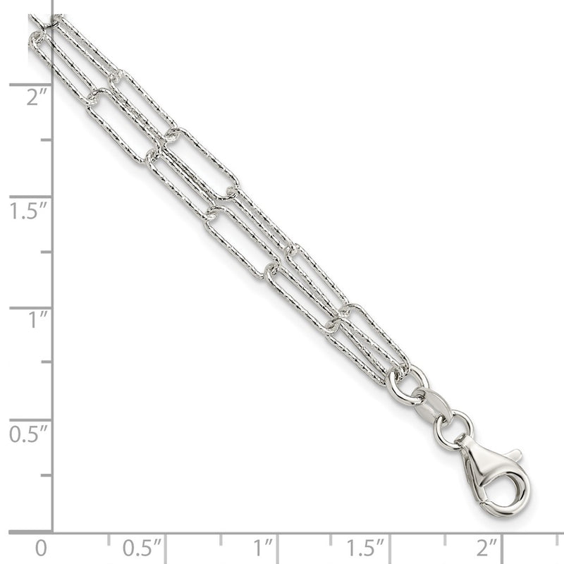 7 Inch Sterling Silver Rhodium-Plated Two D/C Fancy Link W/1 In Ext Bracelet