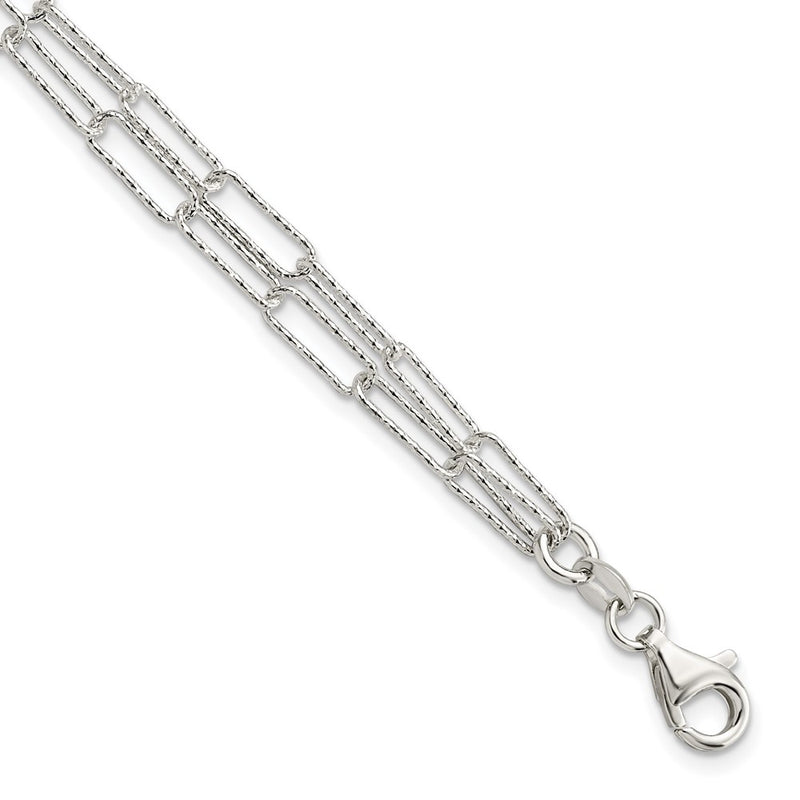7 Inch Sterling Silver Rhodium-Plated Two D/C Fancy Link W/1 In Ext Bracelet