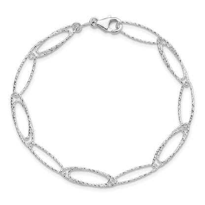 7.5 Inch Sterling Silver Rhodium-Plated Polished D/C Fancy Link Bracelet