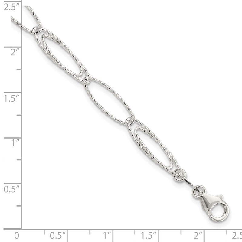 7.5 Inch Sterling Silver Rhodium-Plated Polished D/C Fancy Link Bracelet