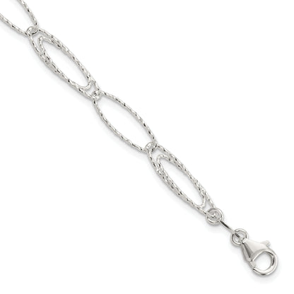 7.5 Inch Sterling Silver Rhodium-Plated Polished D/C Fancy Link Bracelet
