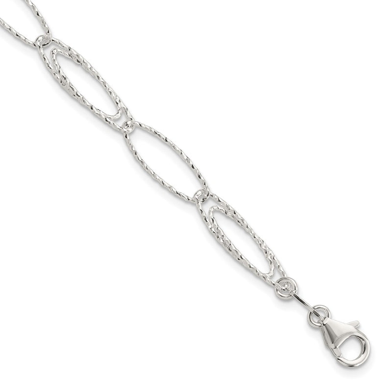 7.5 Inch Sterling Silver Rhodium-Plated Polished D/C Fancy Link Bracelet