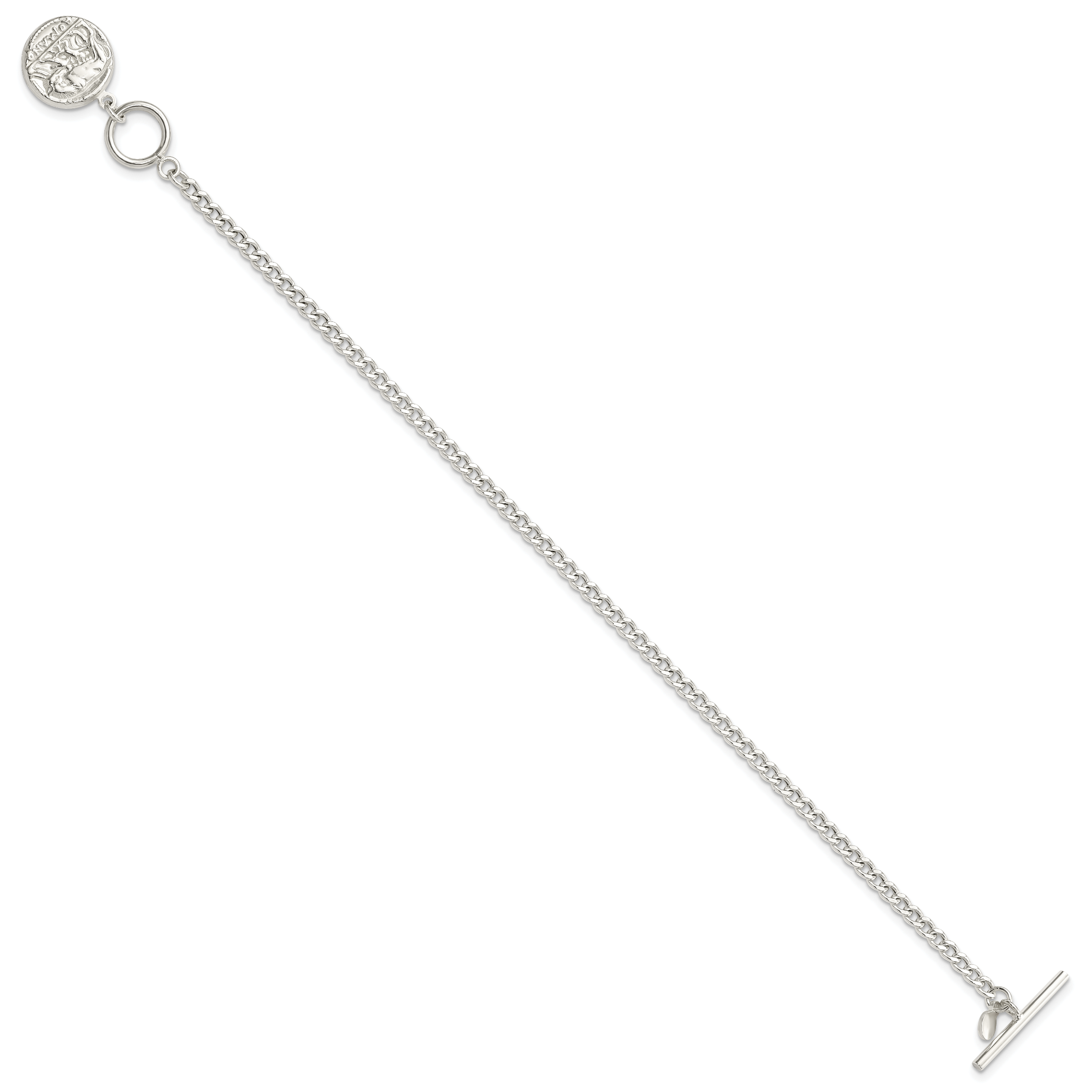7.5 Inch Sterling Silver Replica Roman Coin Toggle Bracelet