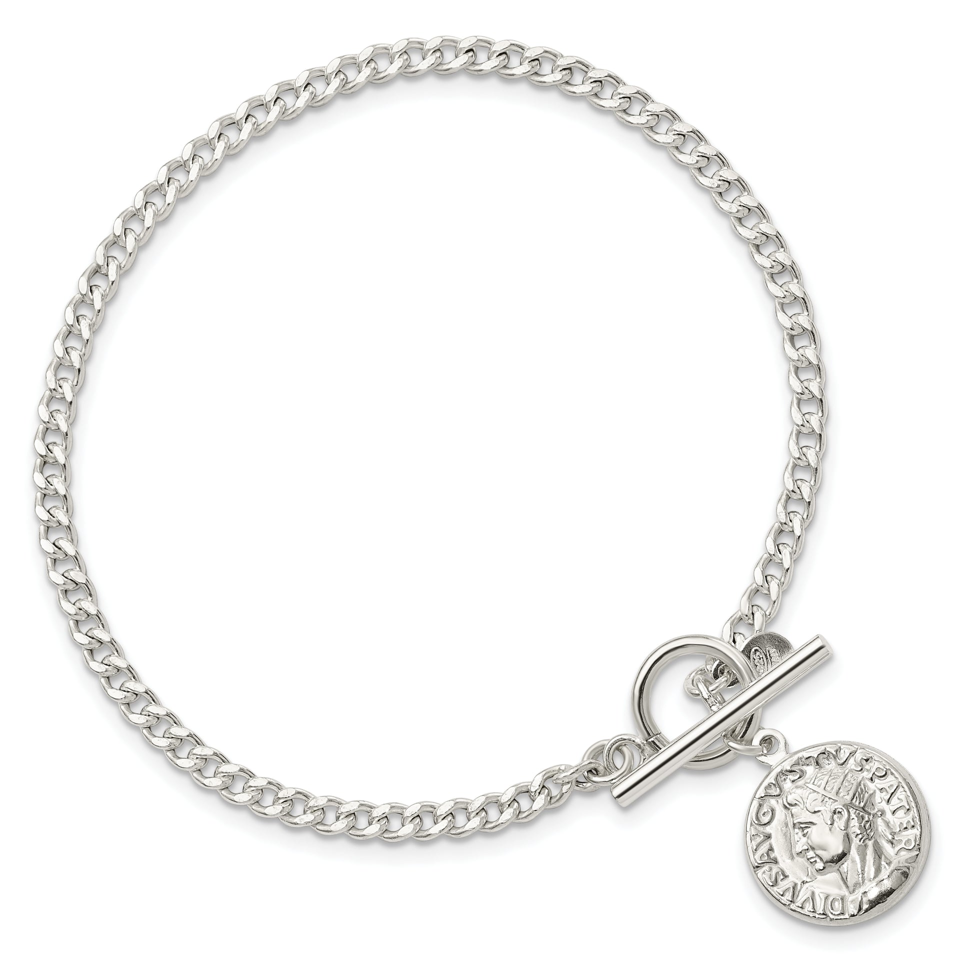 7.5 Inch Sterling Silver Replica Roman Coin Toggle Bracelet