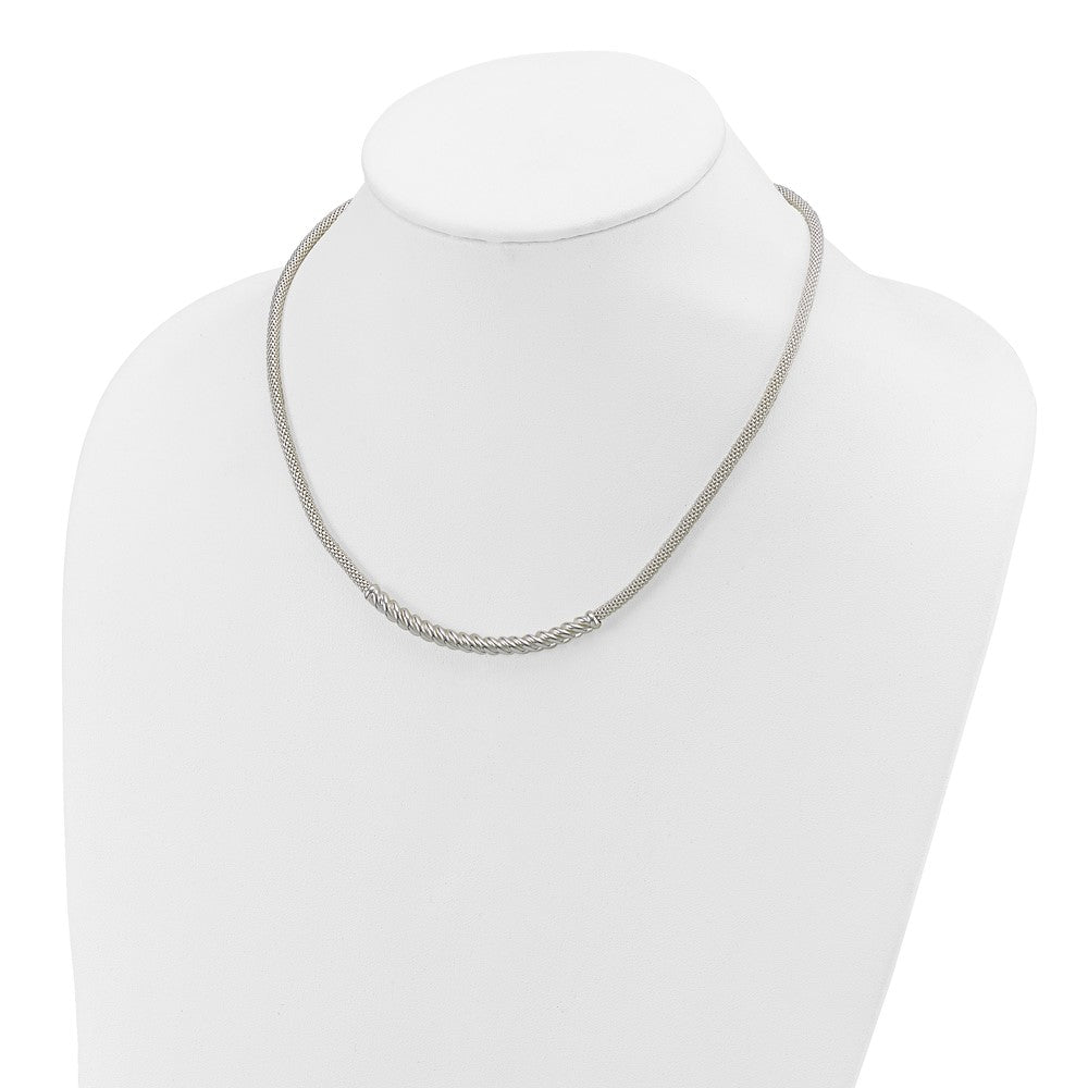 Sterling Silver Polished Twisted Bar Necklace