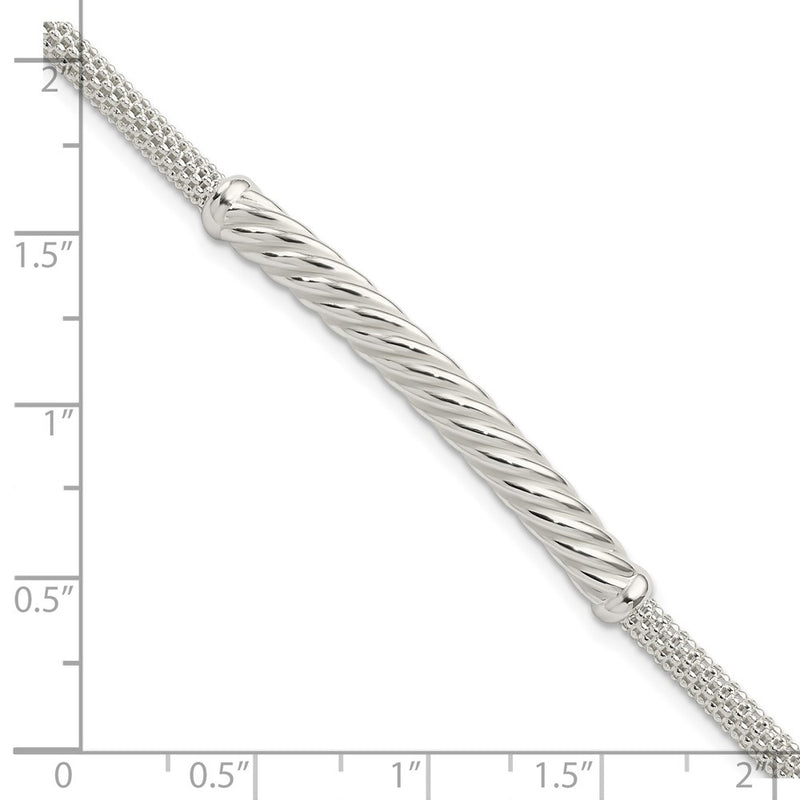 8 Inch Sterling Silver Rhodium-Plated Polished Twisted Bar Bracelet