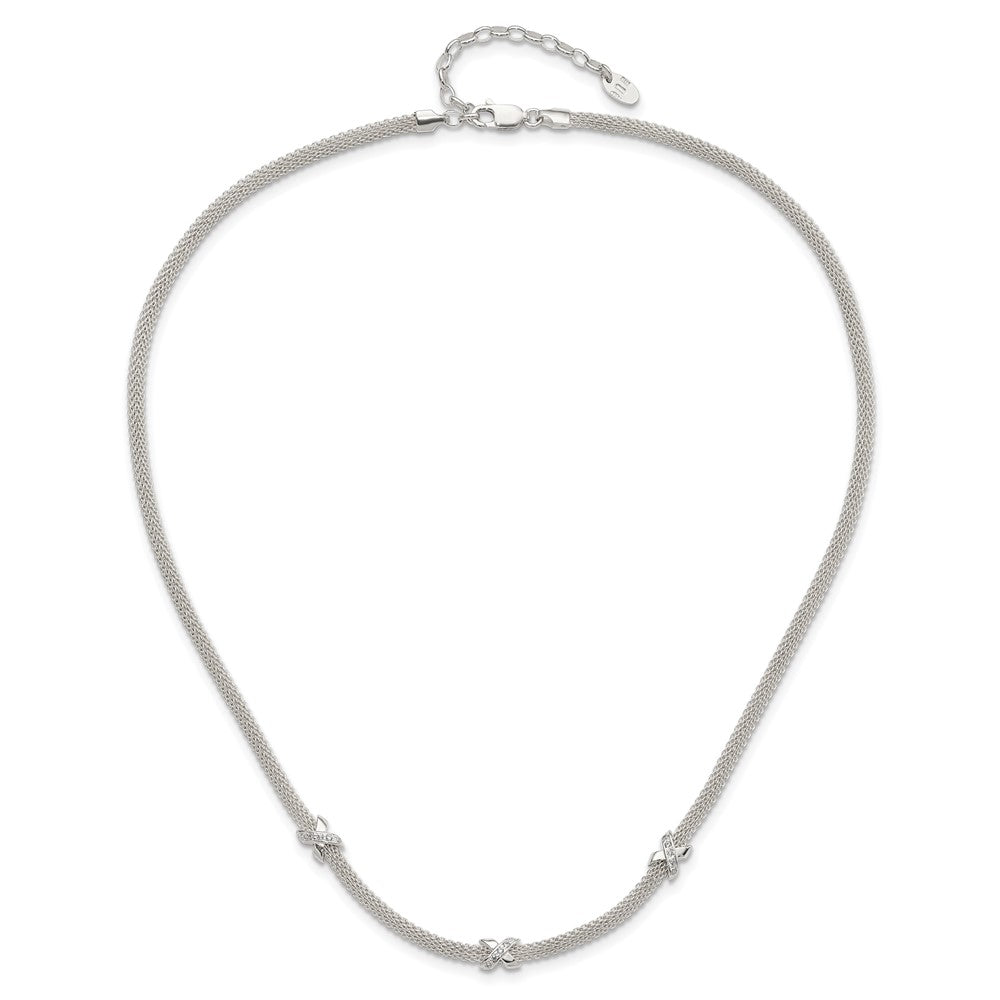 Sterling Silver Polished Cz Xs W/ 2In Ext. Necklace