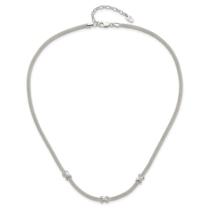 Sterling Silver Polished Cz Xs W/ 2In Ext. Necklace