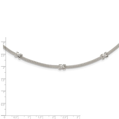 Sterling Silver Polished Cz Xs W/ 2In Ext. Necklace