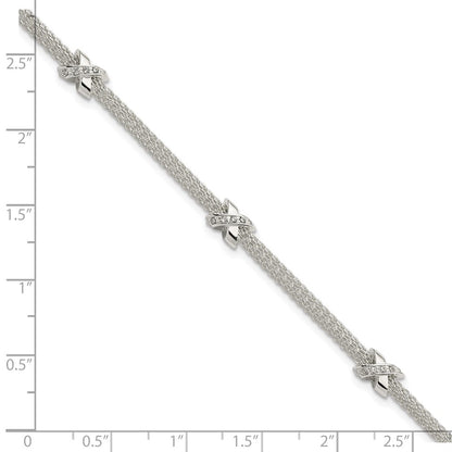 7.25 Inch Sterling Silver Rhodium-Plated Polished Cz Xs W/ 1In Ext Bracelet