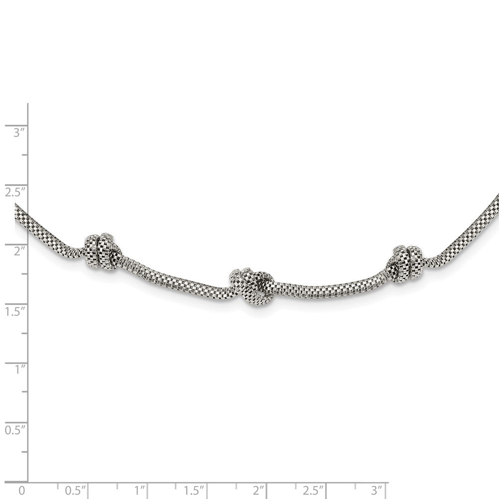 Sterling Silver Rhodium-Plated Knotted Mesh W/2In Ext Necklace