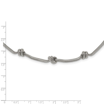 Sterling Silver Rhodium-Plated Knotted Mesh W/2In Ext Necklace