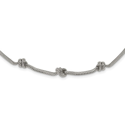 Sterling Silver Rhodium-Plated Knotted Mesh W/2In Ext Necklace