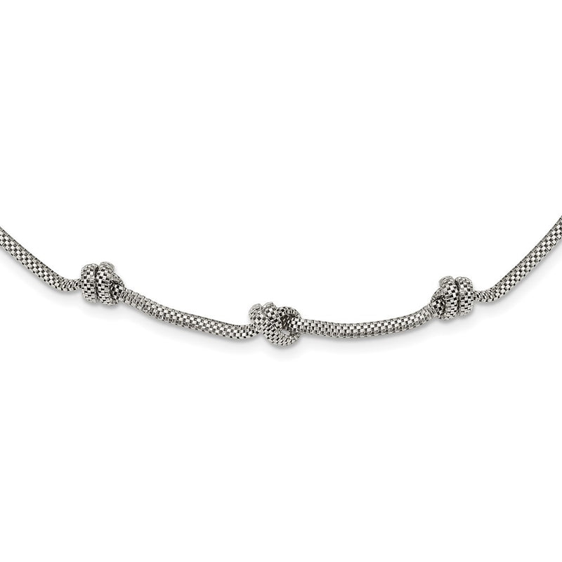 Sterling Silver Rhodium-Plated Knotted Mesh W/2In Ext Necklace