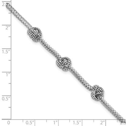 7.25 Inch Sterling Silver Rhodium-Plated Knotted Mesh Bracelet