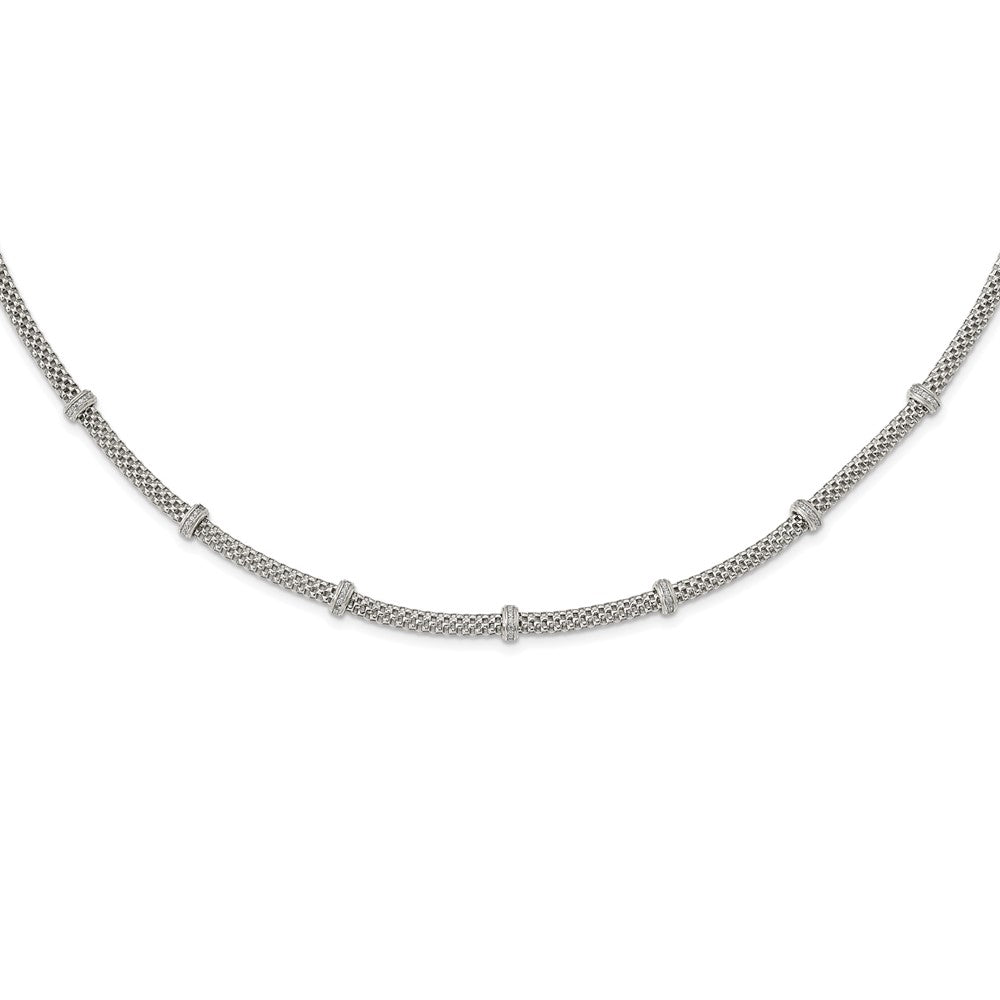 Sterling Silver Rhodium-Plated Polished Cz Necklace