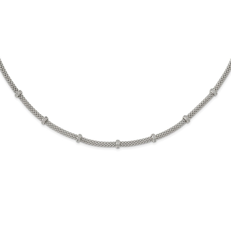 Sterling Silver Rhodium-Plated Polished Cz Necklace