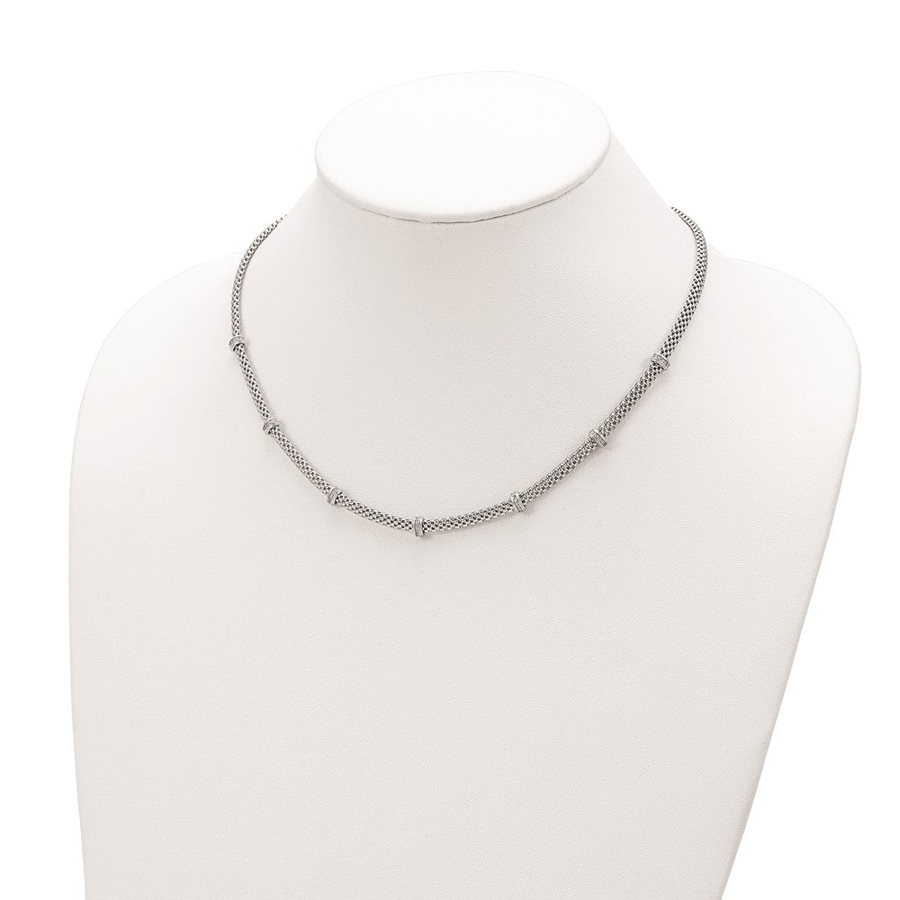 Sterling Silver Rhodium-Plated Polished Cz Necklace