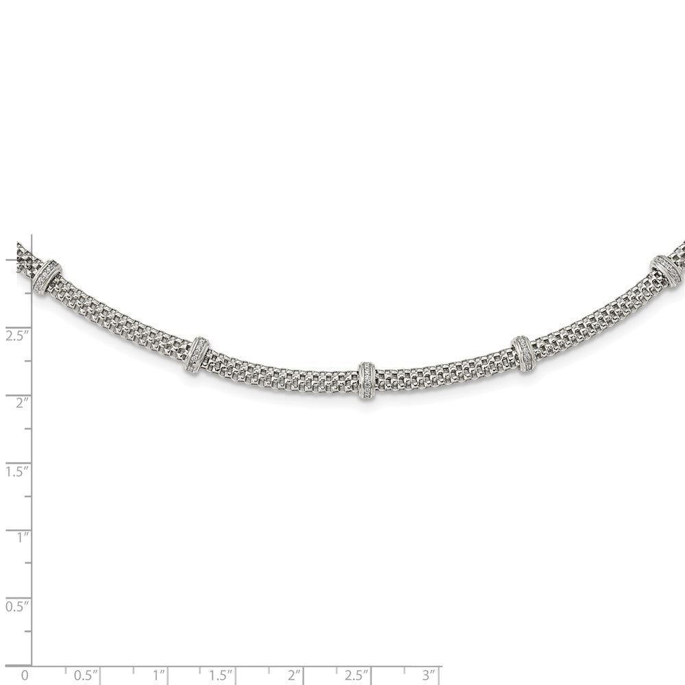Sterling Silver Rhodium-Plated Polished Cz Necklace