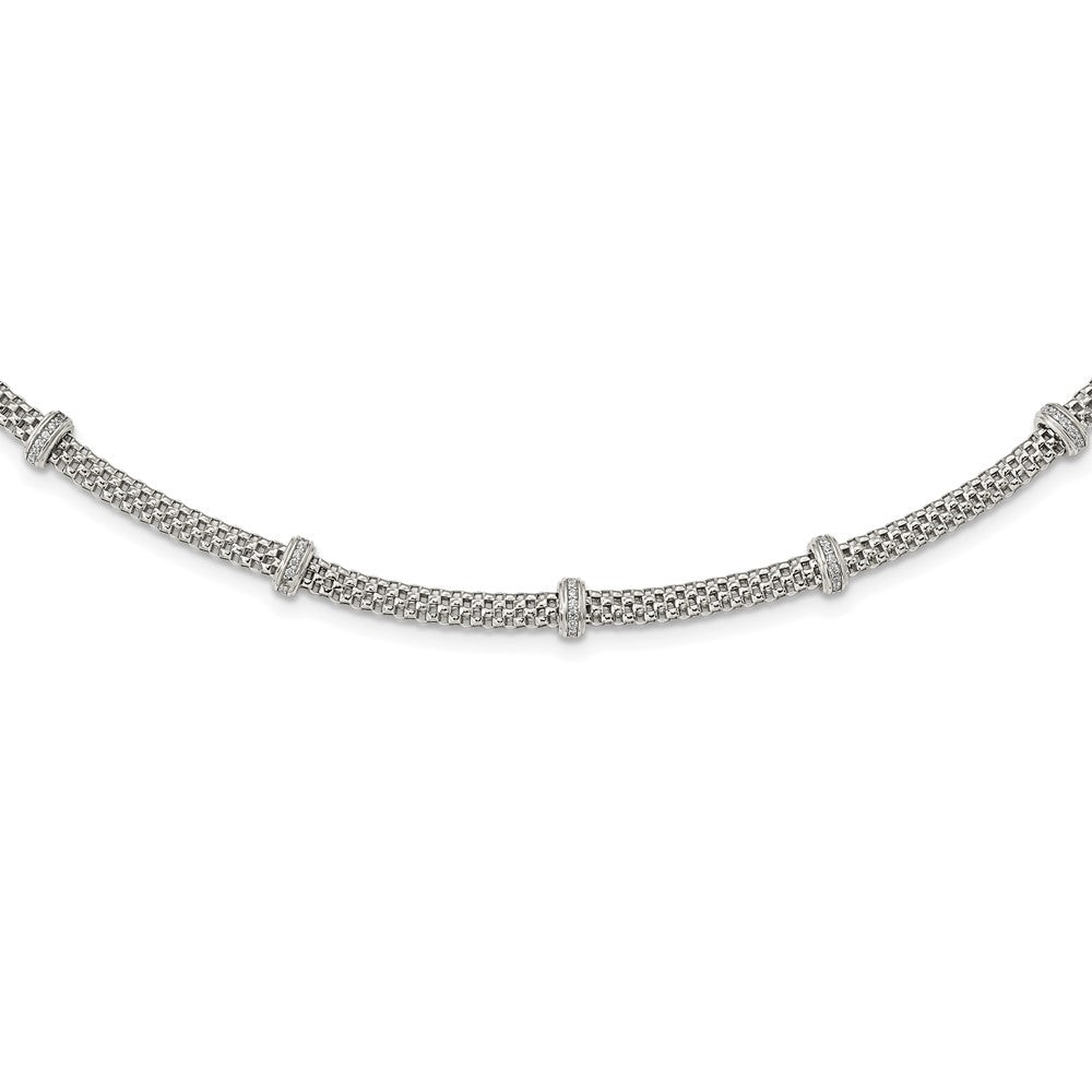 Sterling Silver Rhodium-Plated Polished Cz Necklace