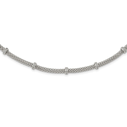 Sterling Silver Rhodium-Plated Polished Cz Necklace
