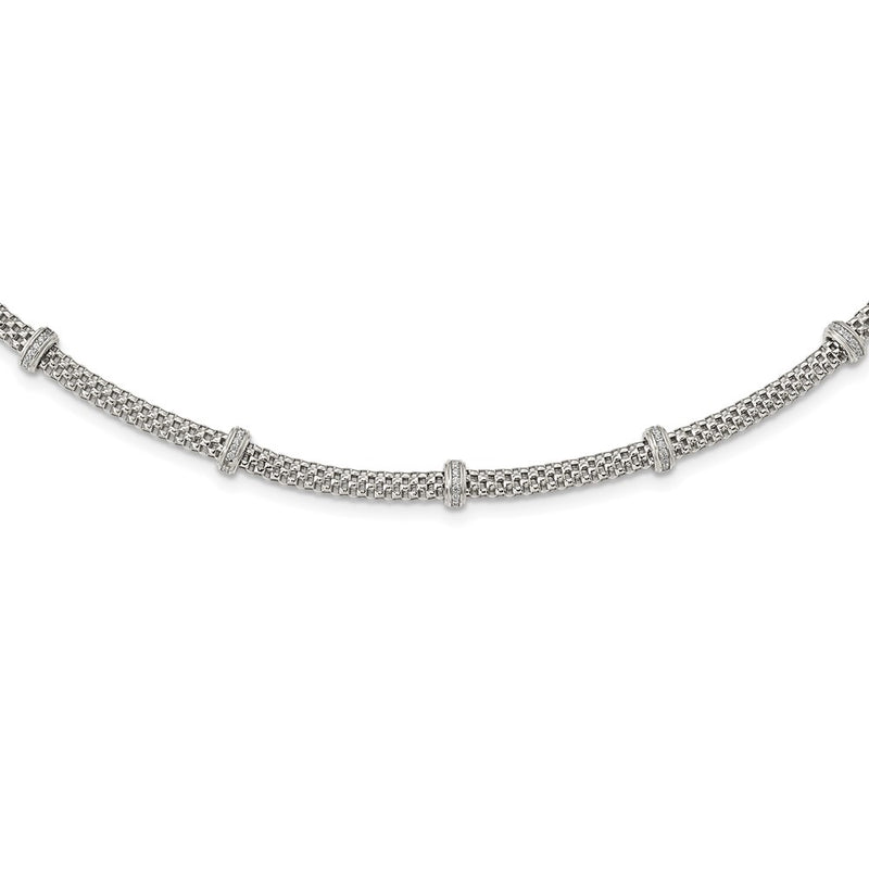 Sterling Silver Rhodium-Plated Polished Cz Necklace