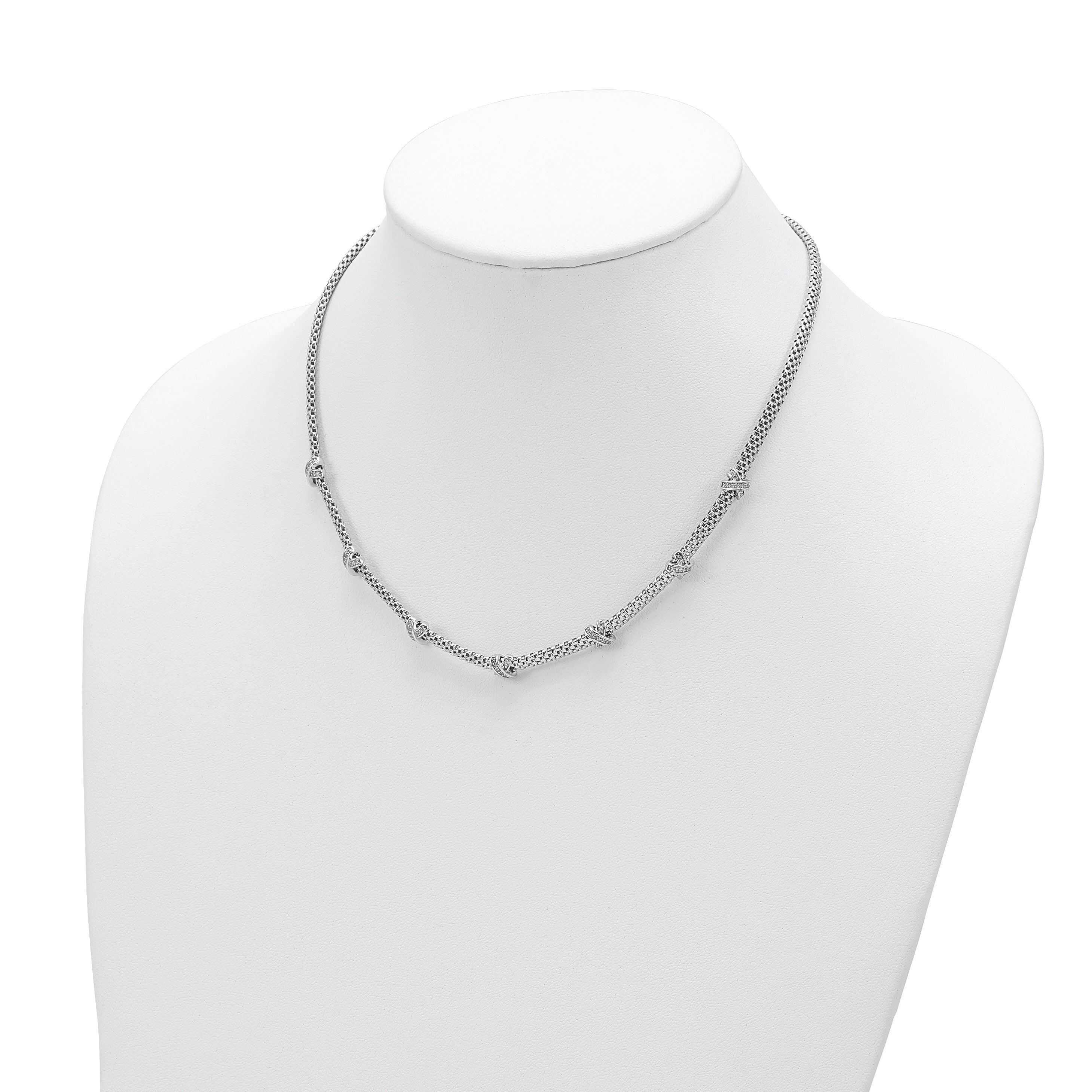 Sterling Silver Rhodium-Plated Polished Cz X'S Necklace