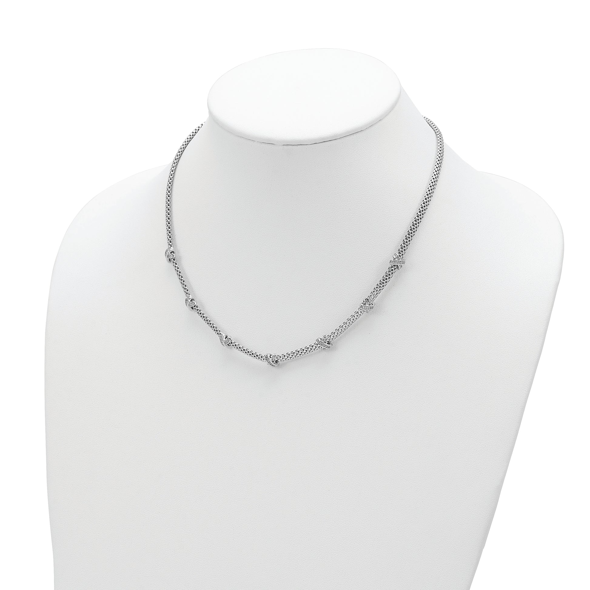 Sterling Silver Rhodium-Plated Polished Cz X'S Necklace