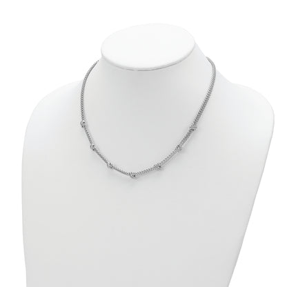 Sterling Silver Rhodium-Plated Polished Cz X'S Necklace