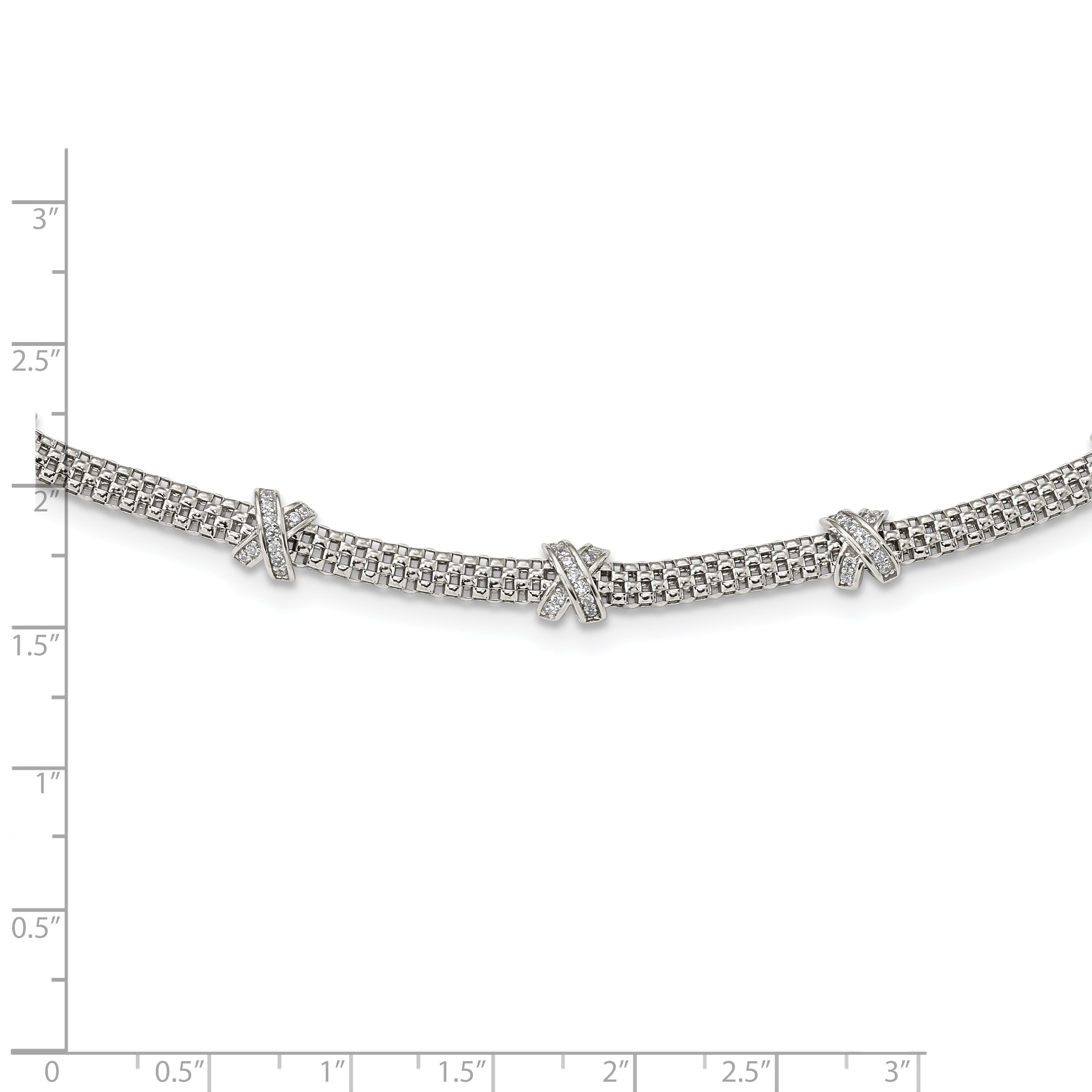 Sterling Silver Rhodium-Plated Polished Cz X'S Necklace