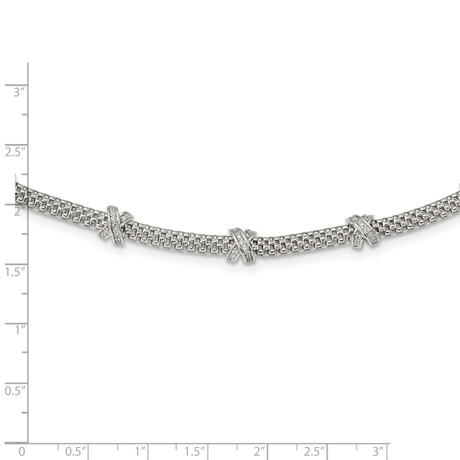 Sterling Silver Rhodium-Plated Polished Cz X'S Necklace