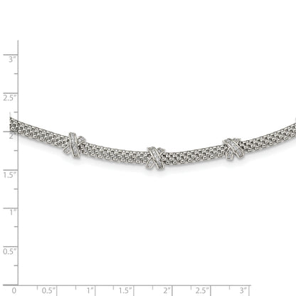 Sterling Silver Rhodium-Plated Polished Cz X'S Necklace