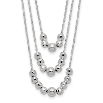 Sterling Silver Polished 3-Strand Beaded Necklace