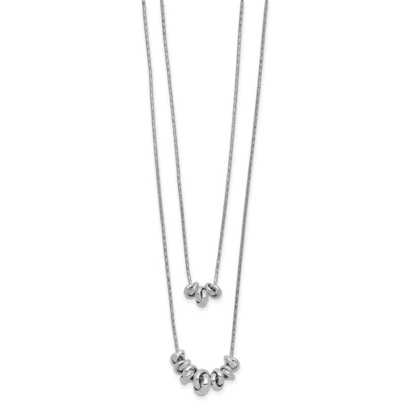 Sterling Silver Double Rings 2-Strand W/ Ext Chain Necklace