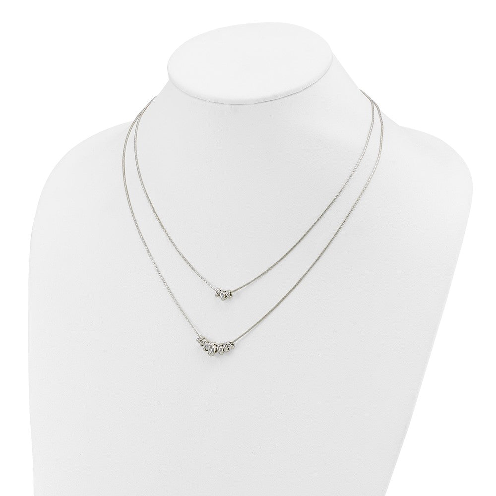 Sterling Silver Double Rings 2-Strand W/ Ext Chain Necklace