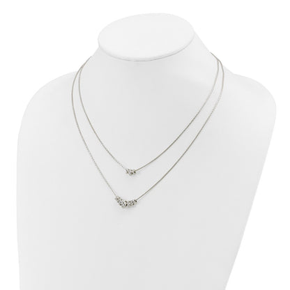 Sterling Silver Double Rings 2-Strand W/ Ext Chain Necklace