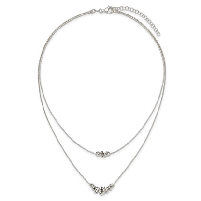 Sterling Silver Double Rings 2-Strand W/ Ext Chain Necklace