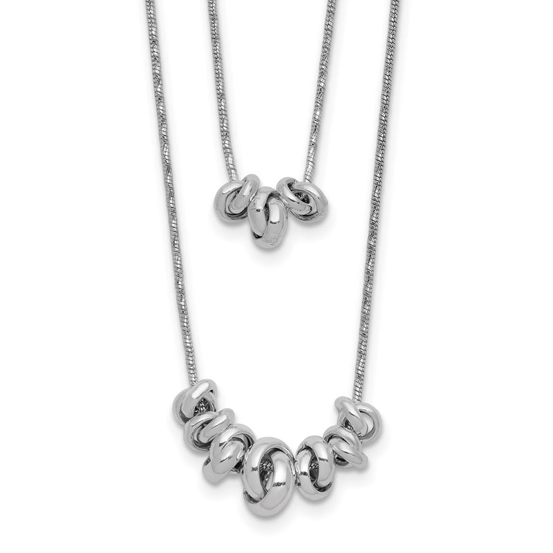 Sterling Silver Double Rings 2-Strand W/ Ext Chain Necklace