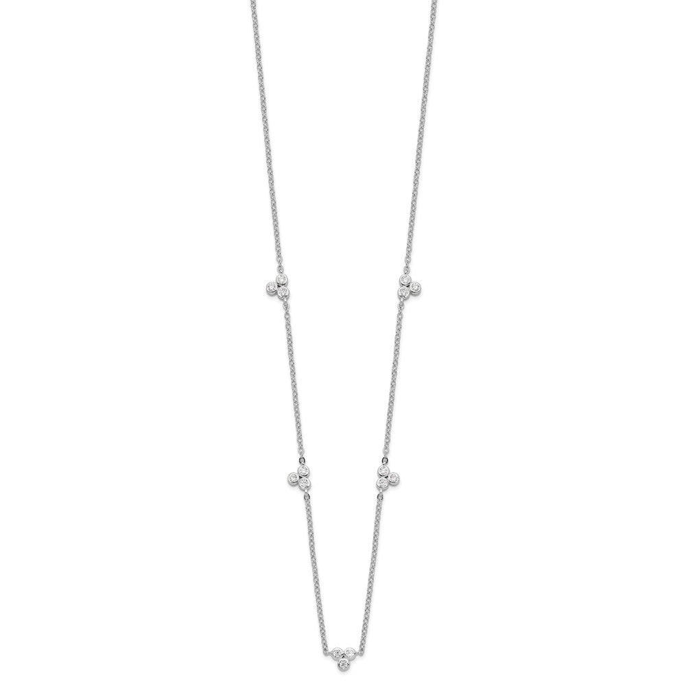 Sterling Silver Rhodium-Plated Polished Cz 5 Stations Necklace